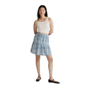 Madewell Pull-On Ruffled Mini Skirt in Indigo Floral Preppy Boho Cottage Size SM
